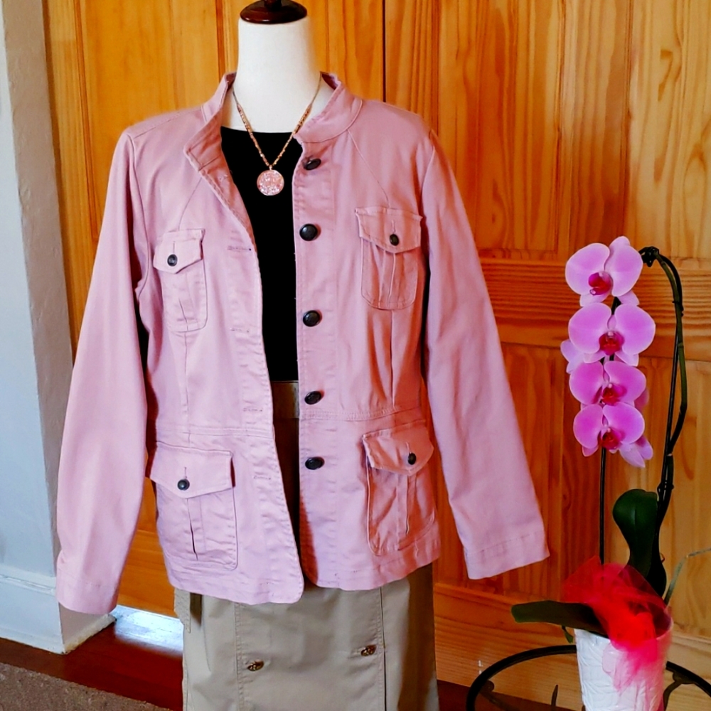 Talbots Branded Collar Ash Rose Denim Jacket - Size L